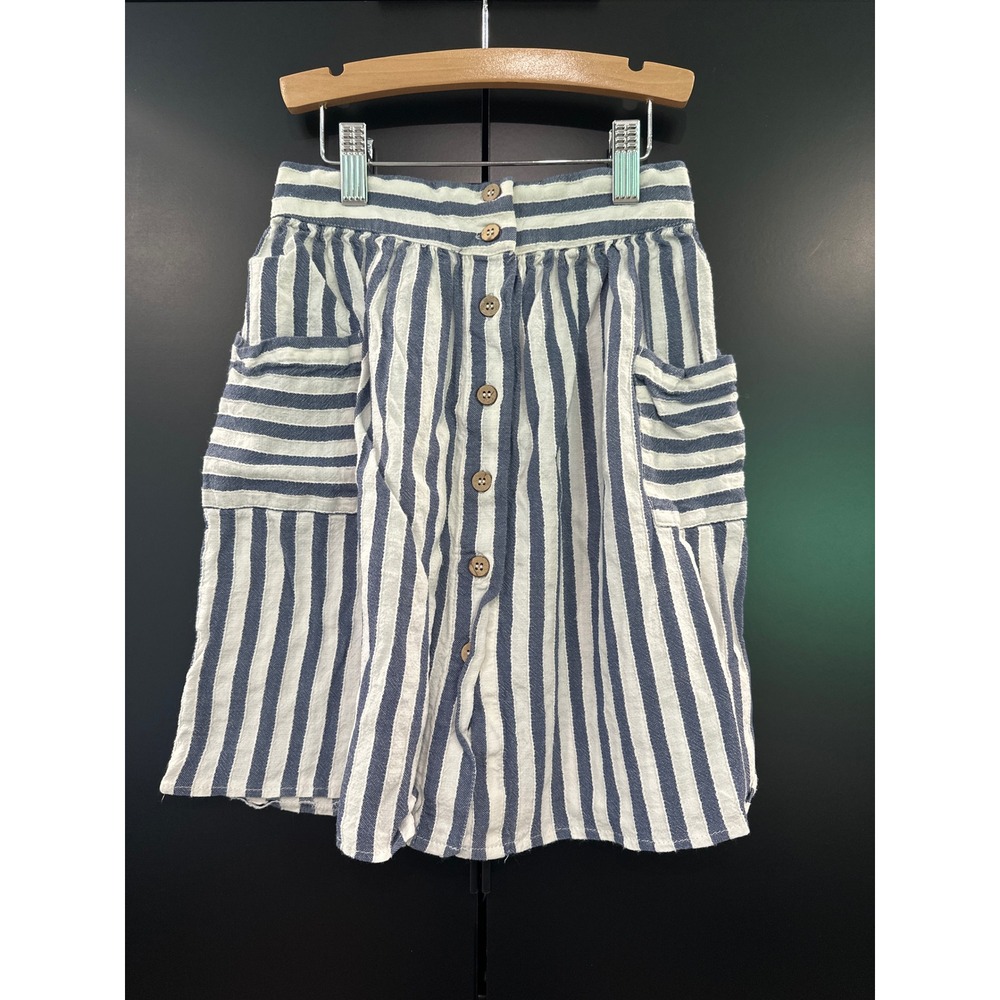 Mayoral Girls Blue White Striped Linen Blend Button Front Skirt Size 9 134cm